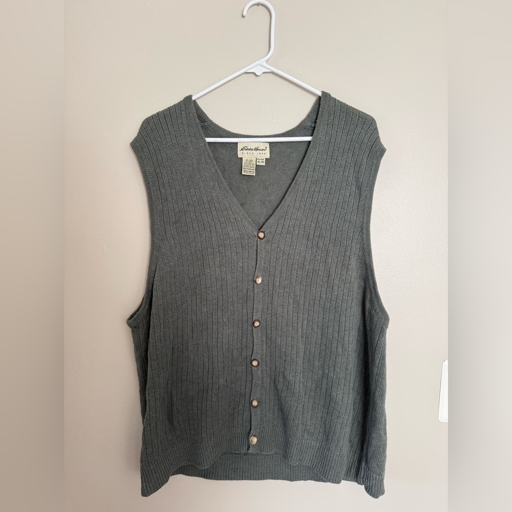 Vintage Eddie Bauer Ribbed Knit Button Front Vest in Sage Green